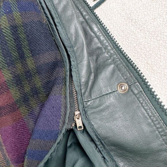 Vintage Verducci Soft Green Leather Jacket Women's 90s Hooded Lined Coat Large - Picture 8 of 16